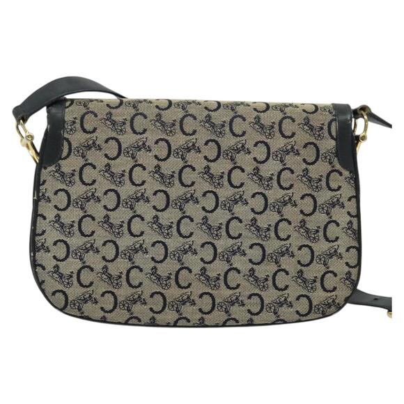 CELINE C Sulky Shoulder Bag Canvas Navy Gold - Picture 3 of 13